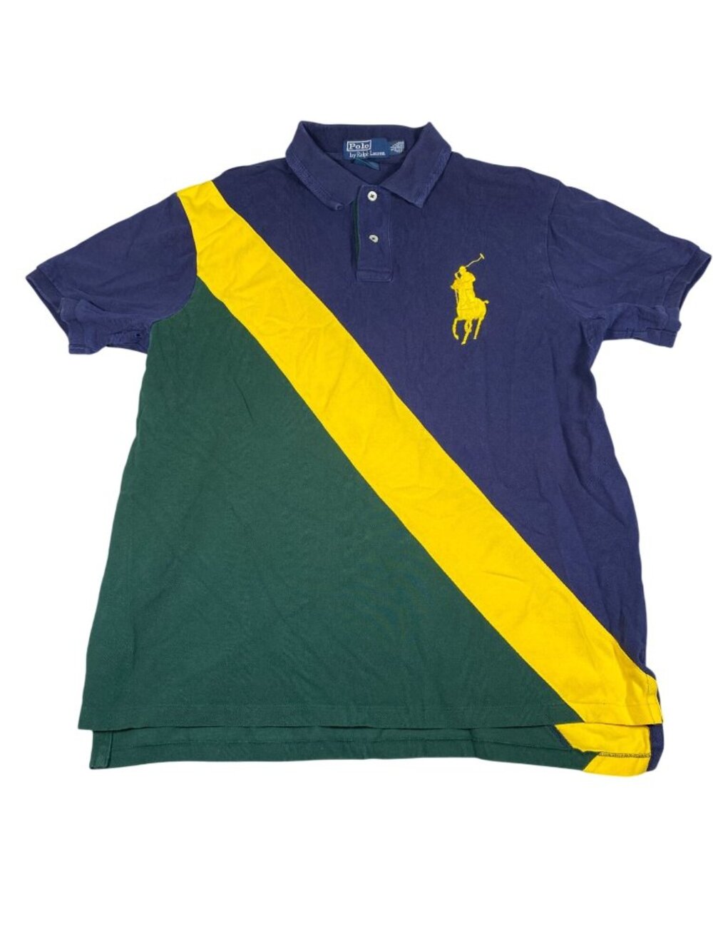 Polo Ralph Lauren Mens Custom Fit Polo Shirt XL Colorblock Yellow/Green/Navy